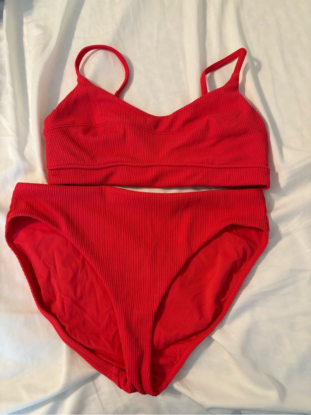 CALIA by Carrie Underwood Red Ribbed High-Waist Bikini Set